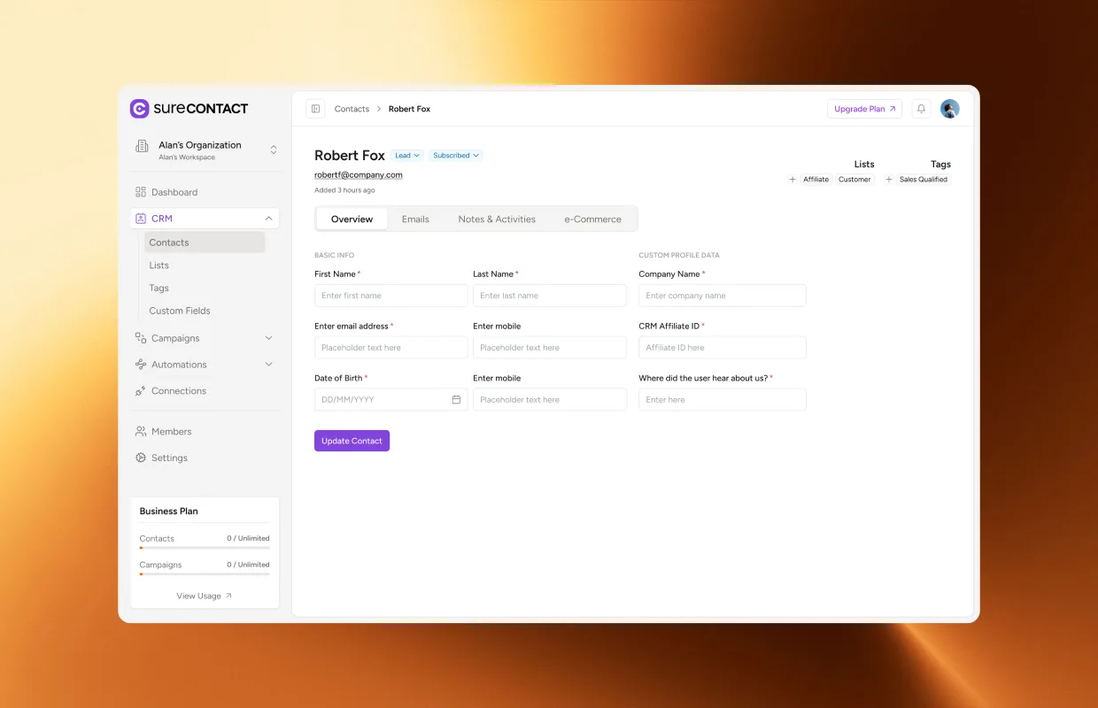 SureContact — Contact activity